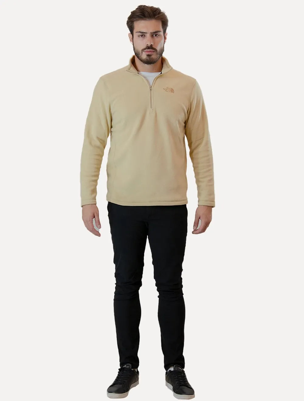 Blusa The North Face Masculina Fleece TKA 100 Glacier 1/4 Zip Cáqui Claro