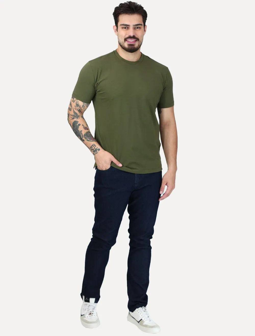 Camiseta K&J Black Cotton Flex Slim Verde Oliva