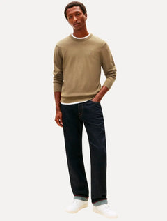 Suéter Tommy Hilfiger Masculino Crewneck Essential Cotton Cáqui Claro