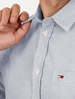 Camisa Tommy Jeans Masculina Regular Classic Oxford Pocket Azul Escuro