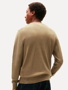 Suéter Tommy Hilfiger Masculino Crewneck Essential Cotton Cáqui Claro
