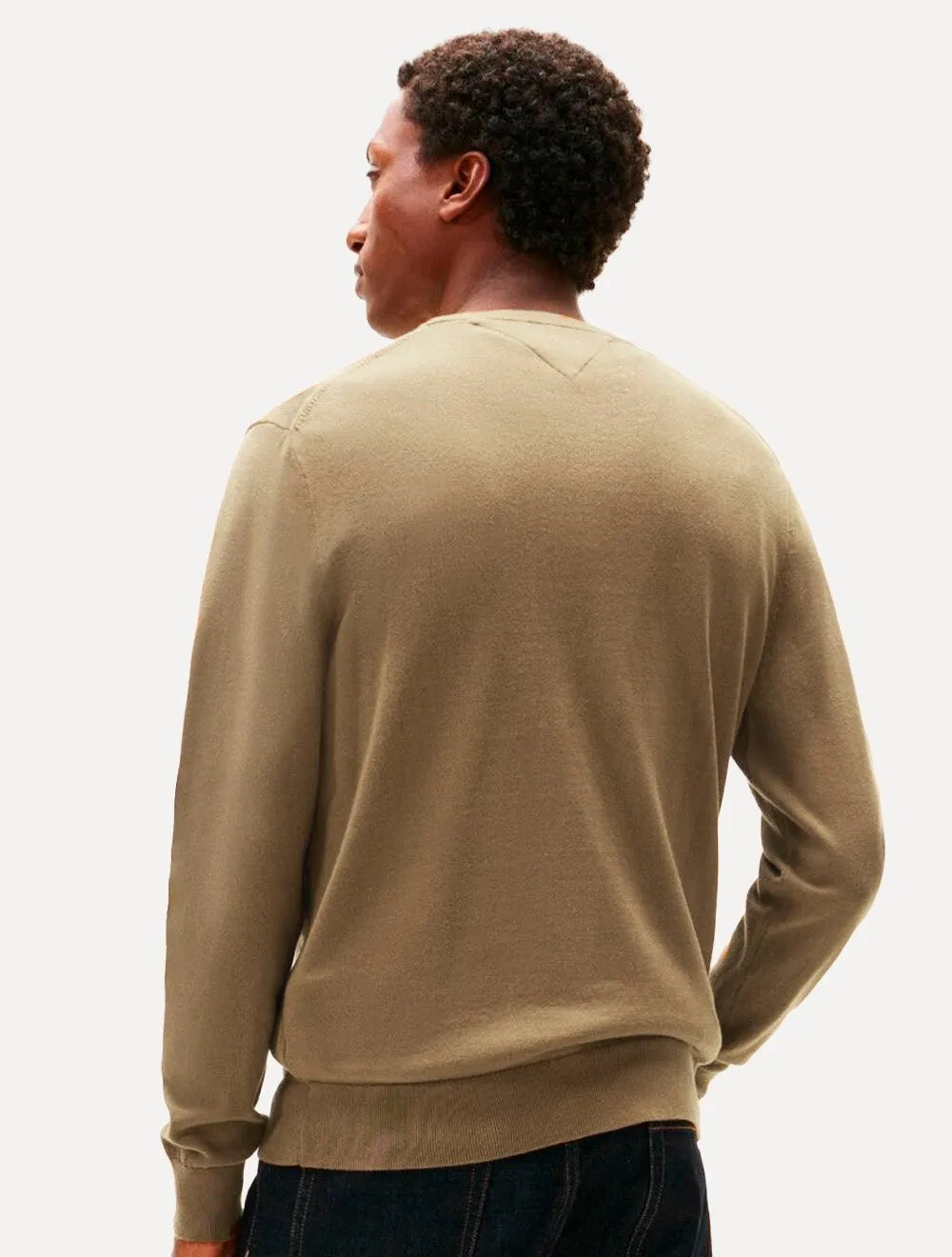 Suéter Tommy Hilfiger Masculino Crewneck Essential Cotton Cáqui Claro