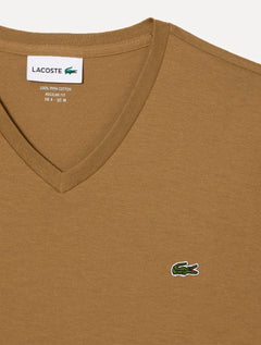 Camiseta Lacoste Masculina Jersey Pima Cotton Gola V Caqui