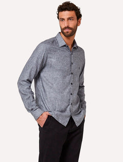 Camisa Dudalina Masculina Slim Twill Melange Cinza Escuro Mescla