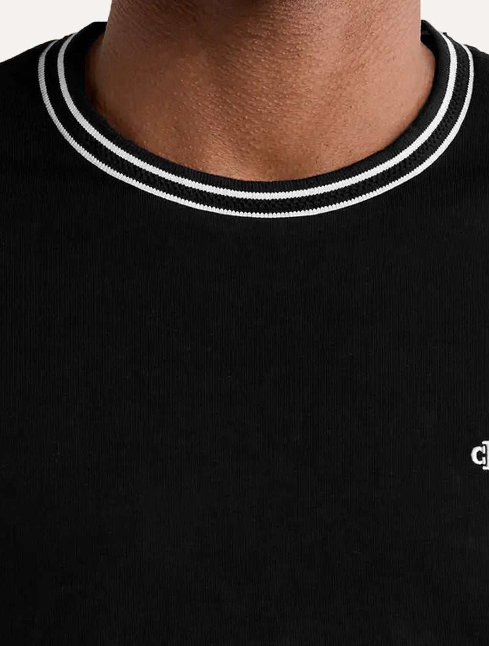 Camiseta Calvin Klein Masculina Cotton Friso Gola CK Logo Bordado Preta