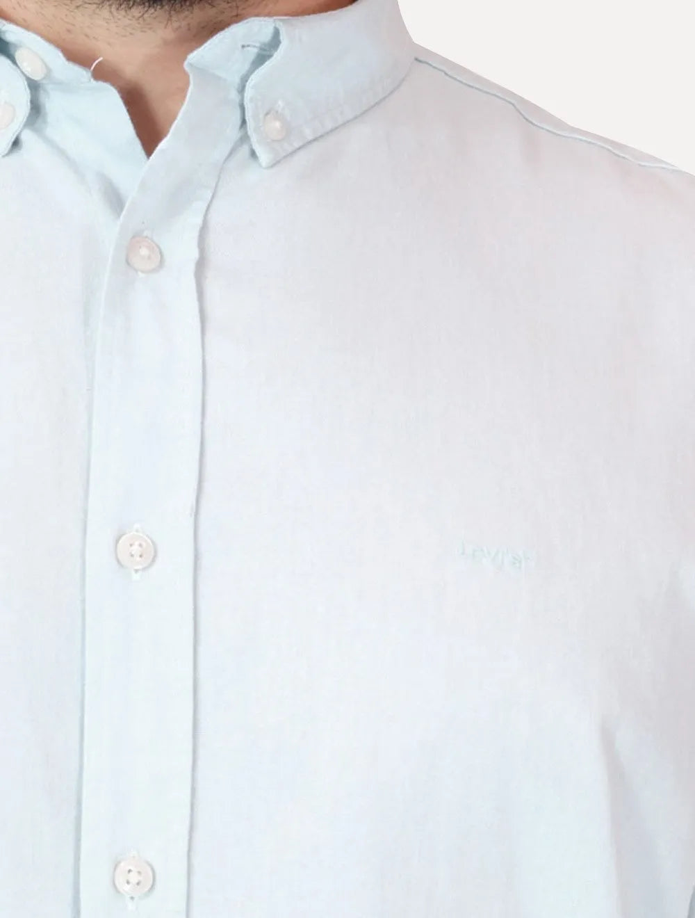 Camisa Levis Masculina Relaxed Oxford Authentic Button Down Manga Curta Azul Claro