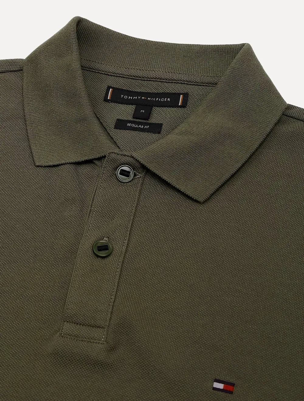 Polo Tommy Hilfiger Masculina Regular Piquet Under Placket Detail Verde Militar