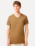 Camiseta Lacoste Masculina Jersey Pima Cotton Gola V Caqui