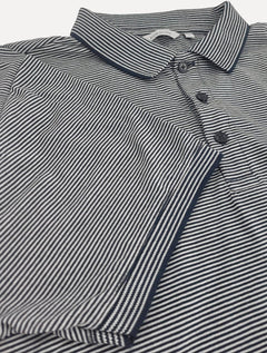 Polo Dudalina Masculina Malha Mini Stripes Azul Marinho