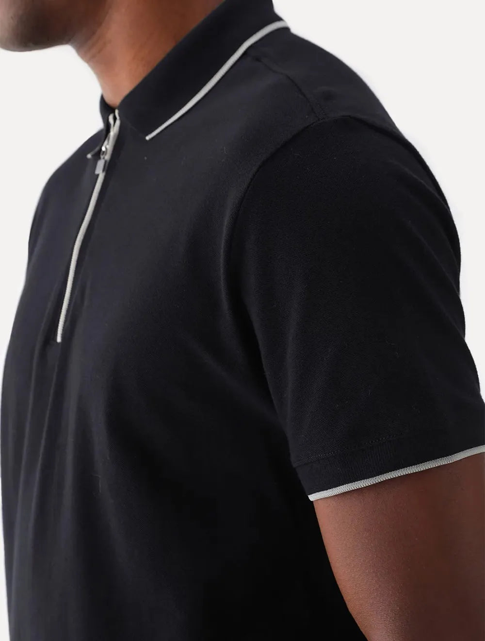 Polo Aramis Masculina Piquet Grey Ziper Preta