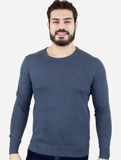 Suéter Tommy Hilfiger Masculino Crewneck Essential Cotton Azul Mescla