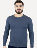 Suéter Tommy Hilfiger Masculino Crewneck Essential Cotton Azul Mescla