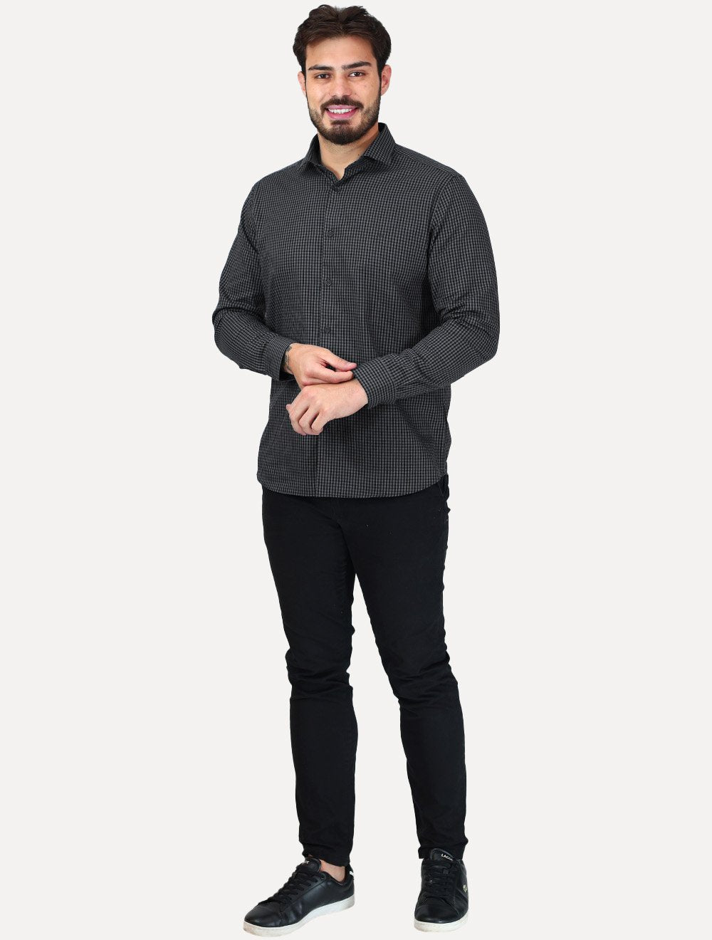 Camisa Aramis Masculina Slim Mini Xadrez Damero Chumbo/Preto
