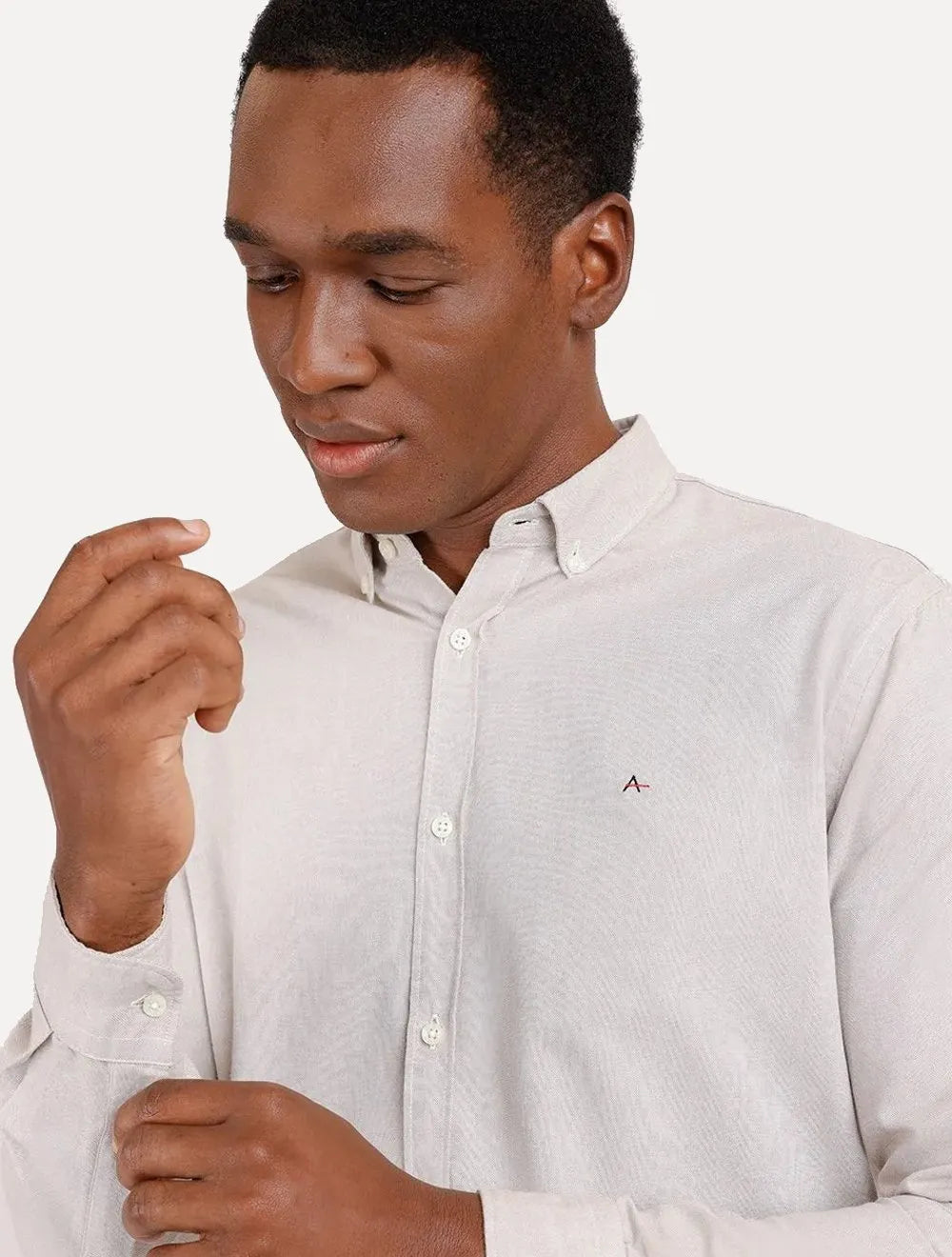Camisa Aramis Masculina Slim Oxford Button Down Caqui Claro