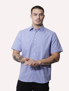 Camisa Ellus Masculina Regular Manga Curta Tricoline LY Stretch Jemez Listrada Azul