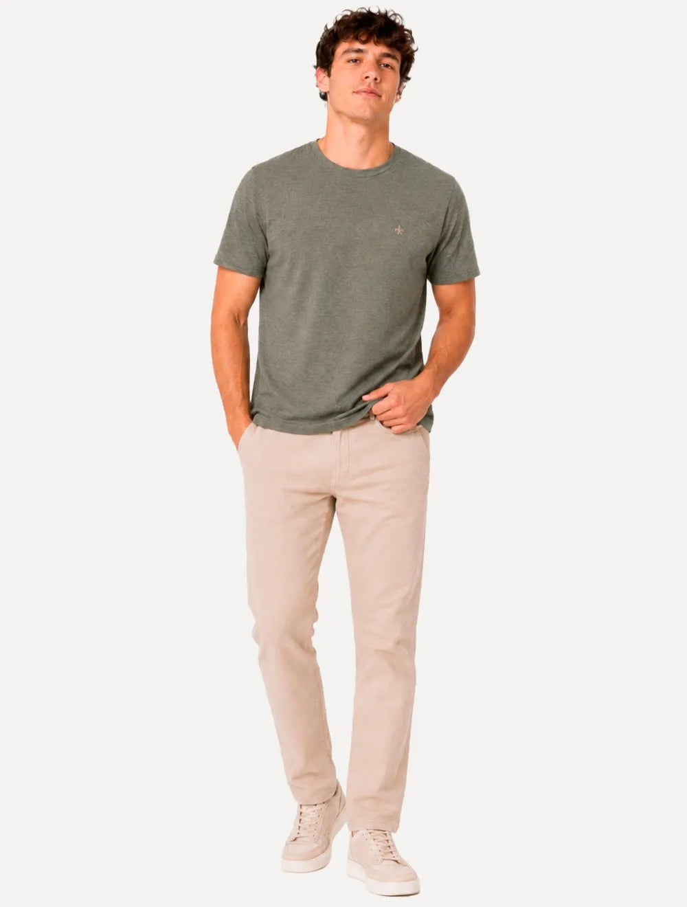 Camiseta Dudalina Masculina Regular Fit Listras Dark Icon Cáqui Escuro