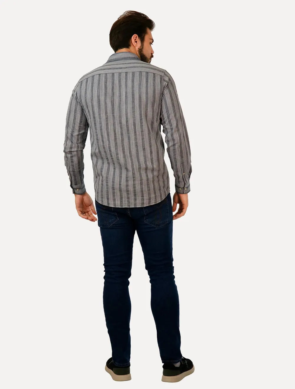 Camisa Reserva Masculina Linho Listras Kame Melange Azul Marinho