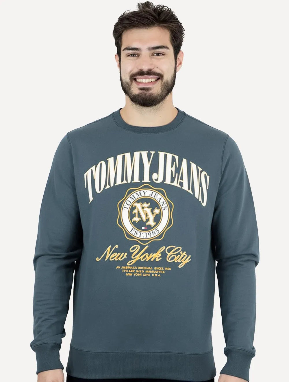 Moletom Tommy Jeans Masculino Regular Varsity Luxe Azul Pertróleo
