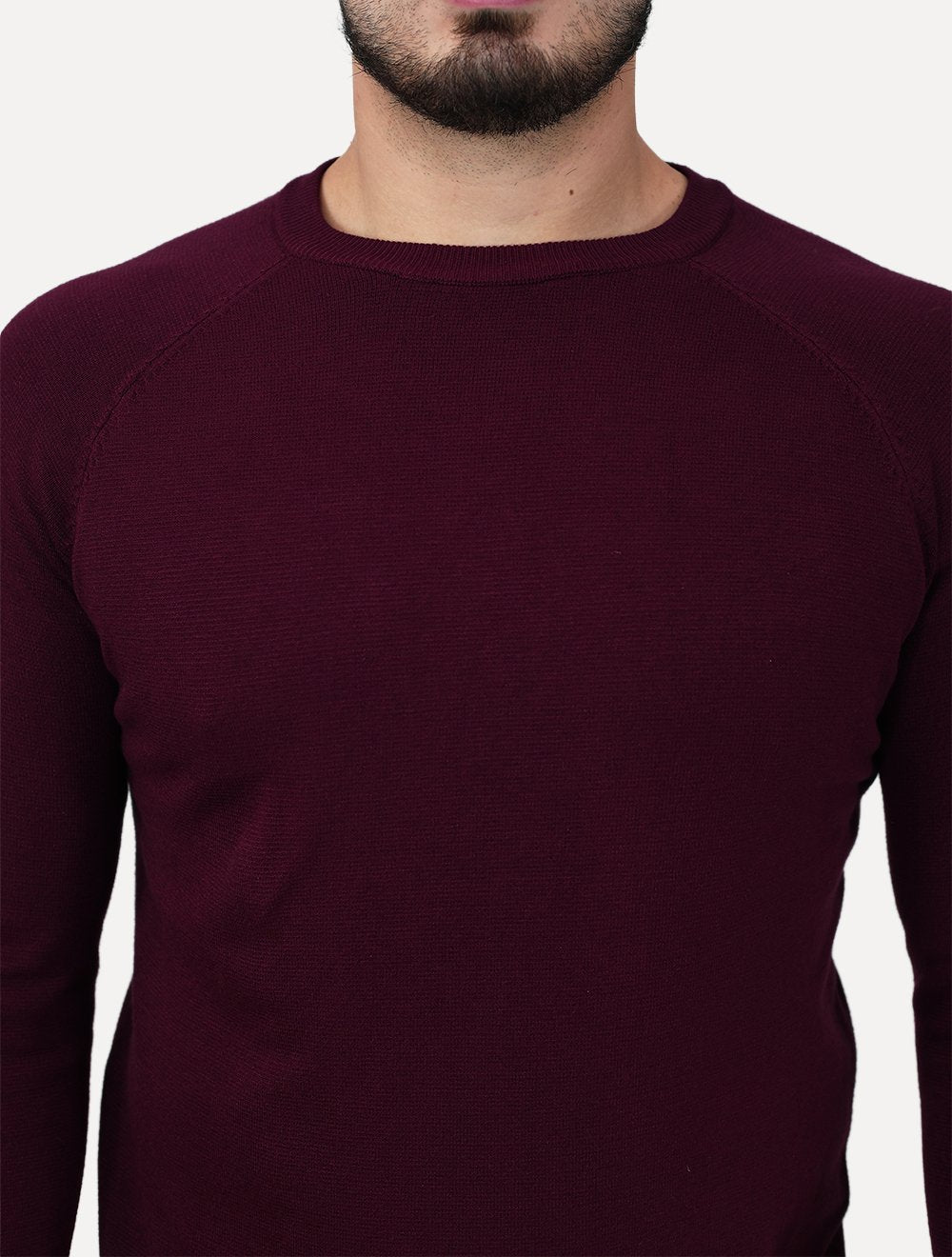 Suéter Dixen Masculina Tricot Manga Longa Raglan Gola Careca Bordô
