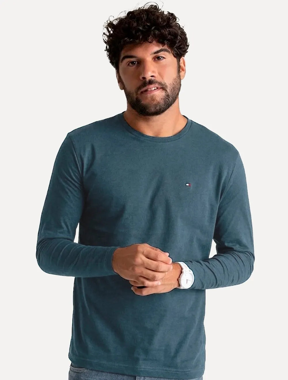 Camiseta Tommy Hilfiger Longa Essential Cotton Azul Petróleo