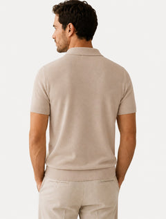 Polo Dixen Masculina Tricot Viscose Texturizada Manga Curta Cáqui Médio