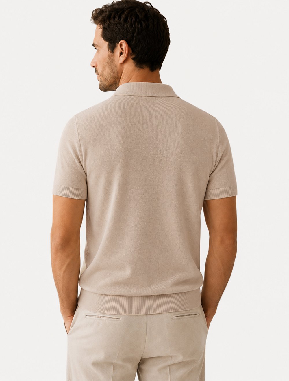 Polo Dixen Masculina Tricot Viscose Texturizada Manga Curta Cáqui Médio