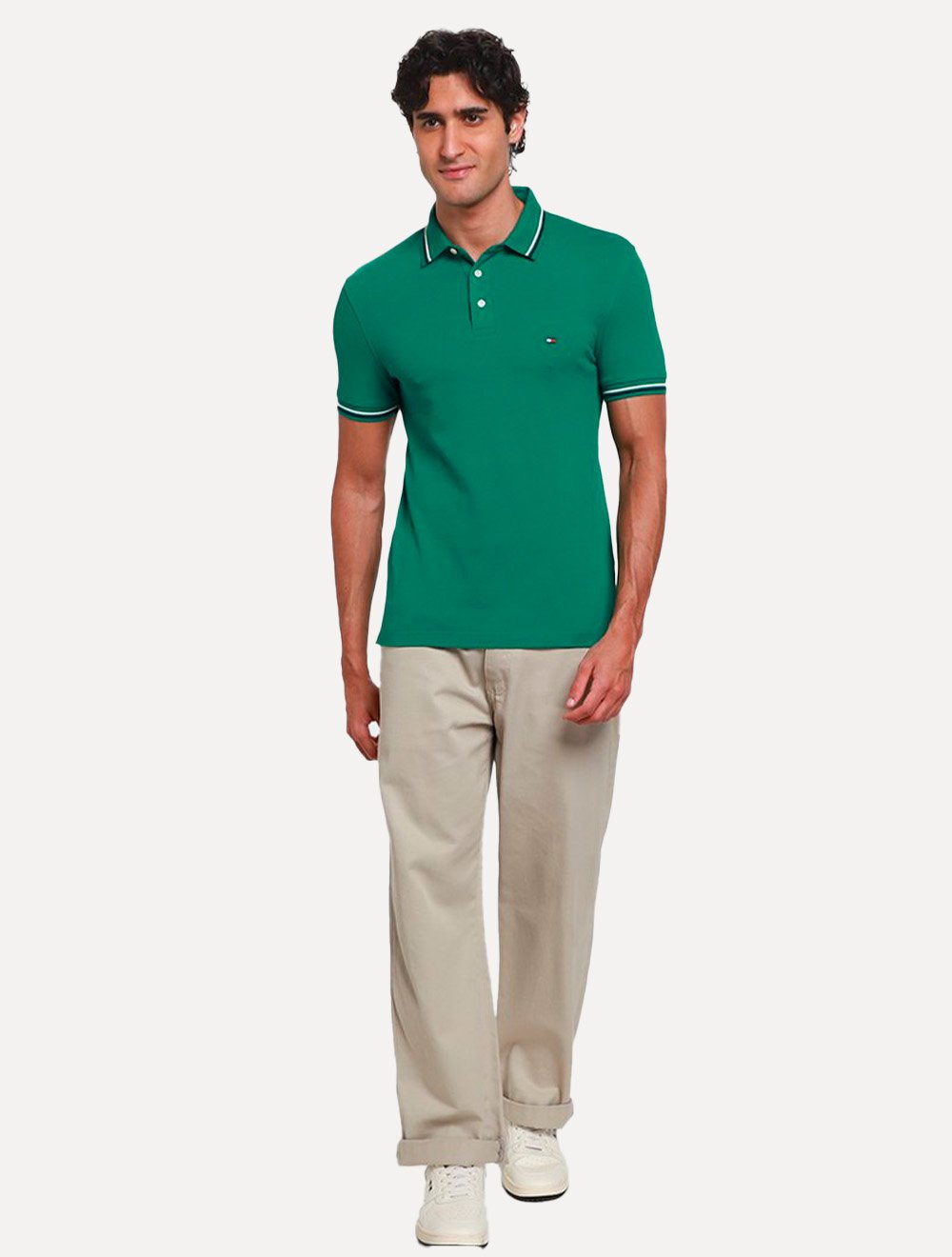 Camisa Polo Tommy Hilfiger Masculina Slim Malha Liquid Cotton Tipped Seasonal Verde