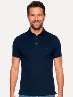 Polo Tommy Hilfiger Masculina Slim Piquet 1985 Azul Escuro