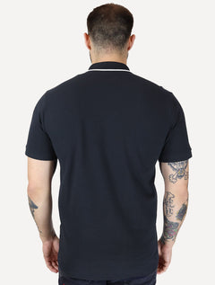 Polo Guess Masculina Piquet Silk Linear Light Friso Azul Marinho