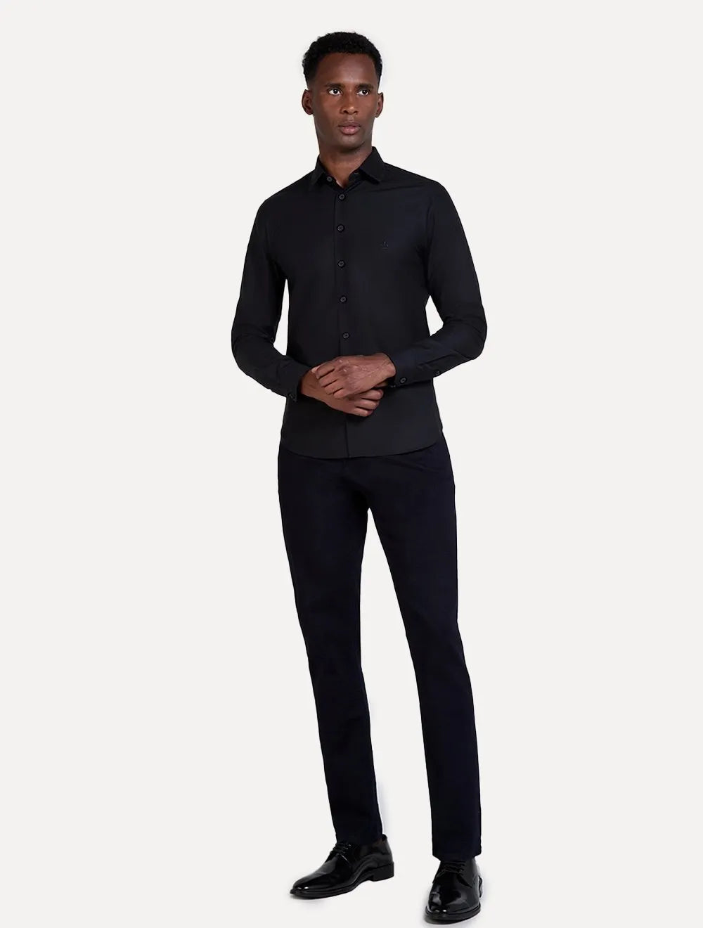 Camisa Dudalina Masculina Milano Tricoline Lisa Preta