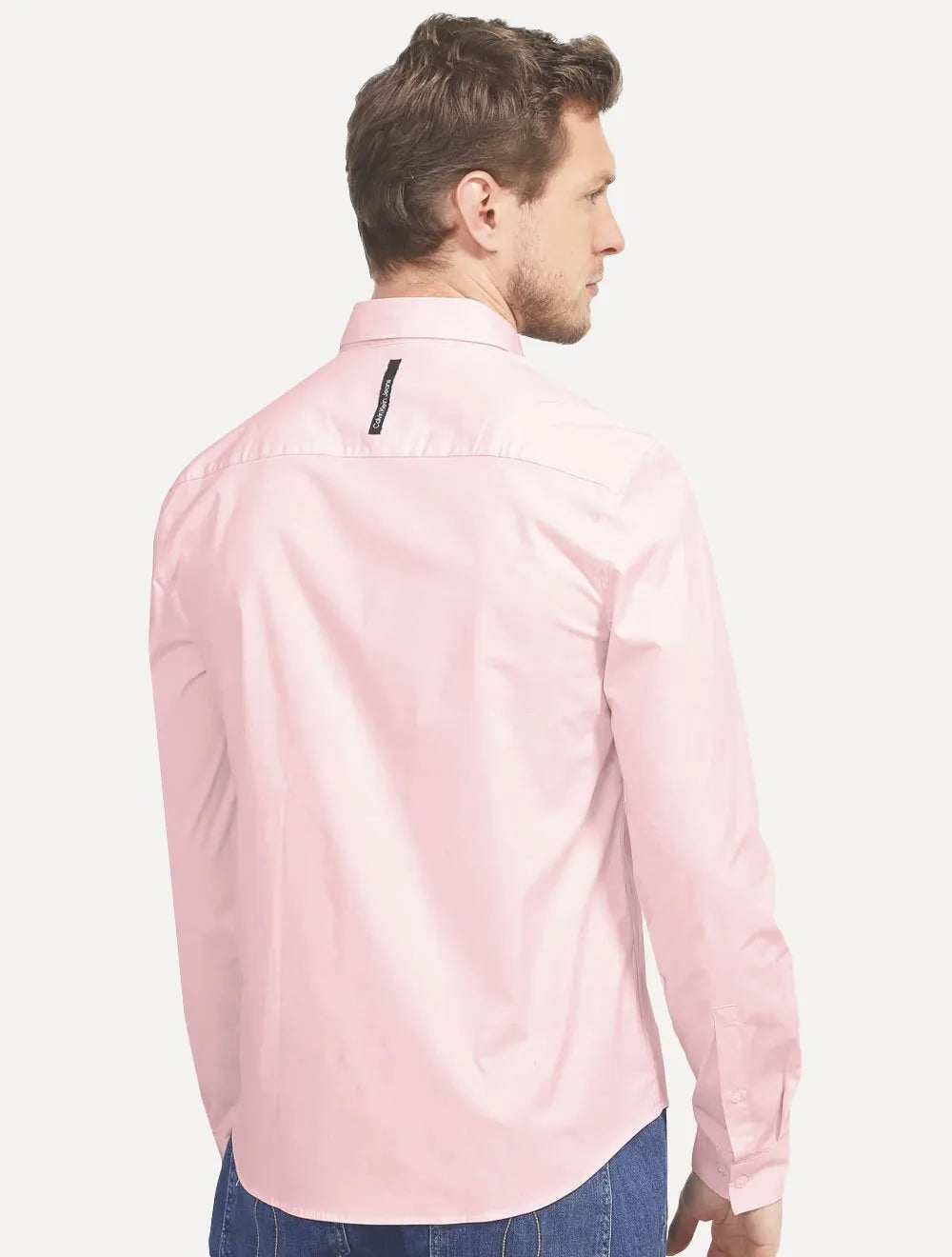 Camisa Calvin Klein Jeans Masculina Slim Fit New CKJ Logo Rosa Claro