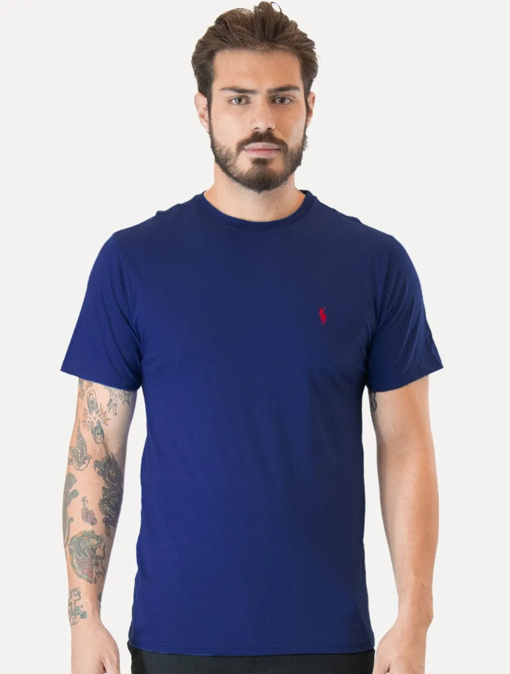 Camiseta Ralph Lauren Masculina Custom Slim Fit Red Icon Azul Escuro