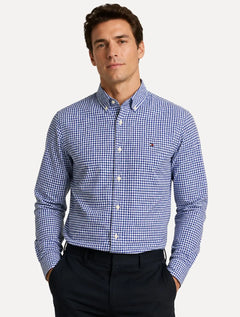 Camisa Tommy Hilfiger Masculina Oxford Regular Gingham Branca/Azul Marinho