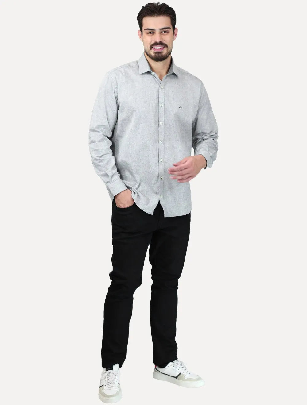 Camisa Dudalina Masculina Comfort Superfine Cotton Melange Cinza Medio