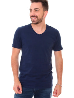 Camiseta Replay Masculina R Basic V-Neck Azul Noturno