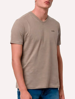 Camiseta Calvin Klein Masculina Flame New Logo Cáqui Mescla Claro