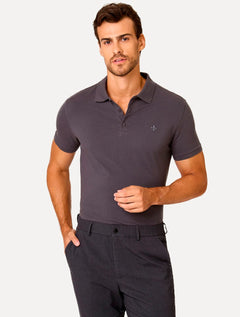 Polo Dudalina Piquet Essentials Cotton Basica Modal Cinza Escuro