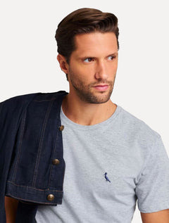 Camiseta Reserva Masculina Regular Paris Neck Logo Cinza Mescla
