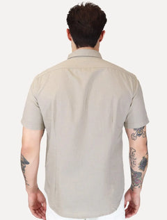 Camisa Aramis Masculina Slim Manga Curta Oxford Button Down Cáqui Claro
