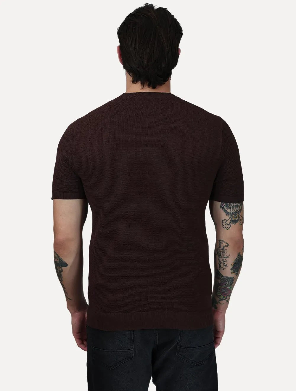 Camiseta Dixen Masculina Tricot Manga Curta Gola Careca Marrom