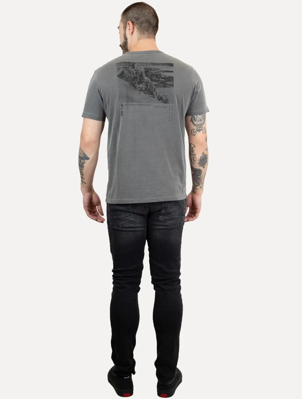 Camiseta Calvin Klein Jeans Masculina Skied Back Frame Chumbo