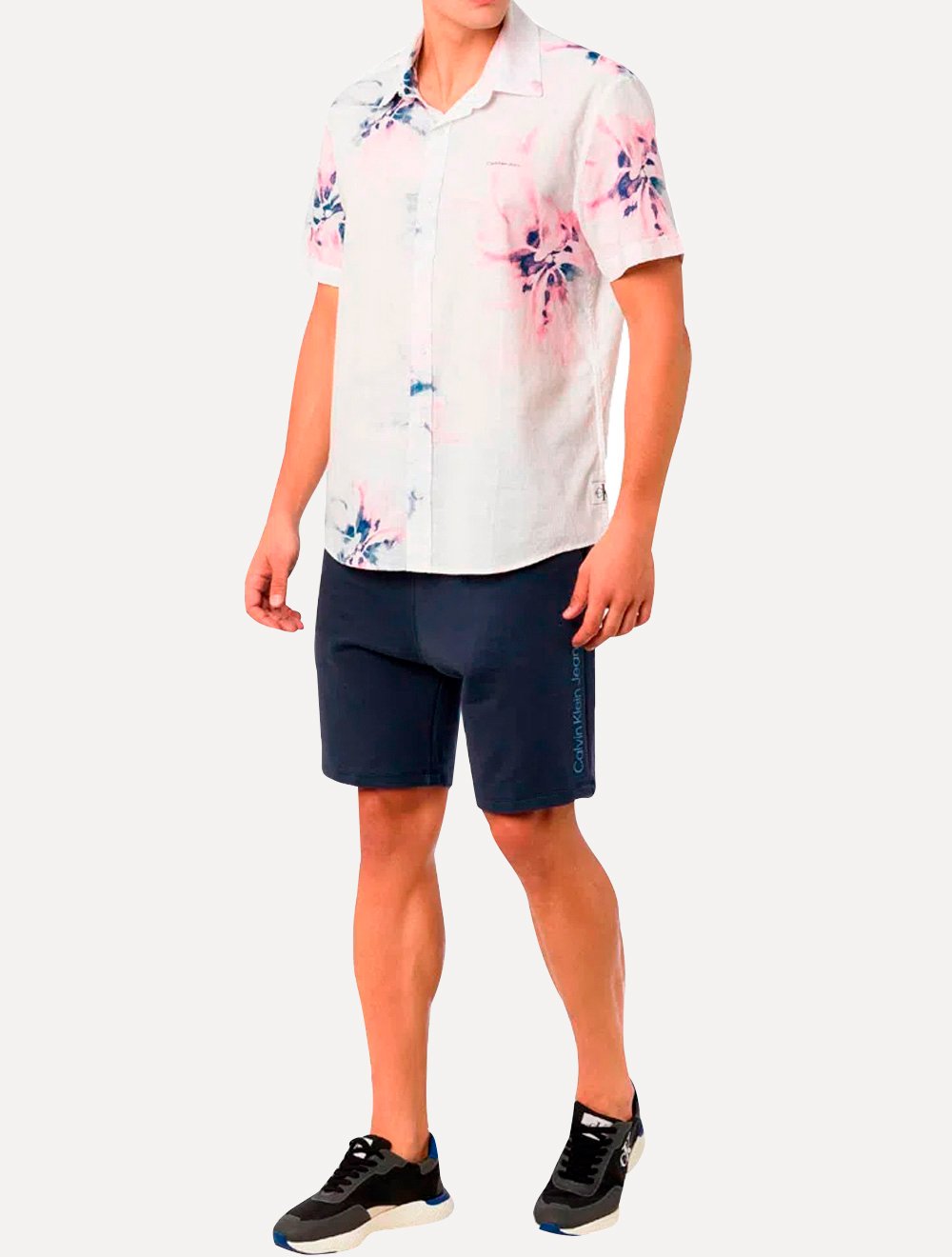 Bermuda Calvin Klein Jeans Masculina Moletom Side New Logo Azul Marinho