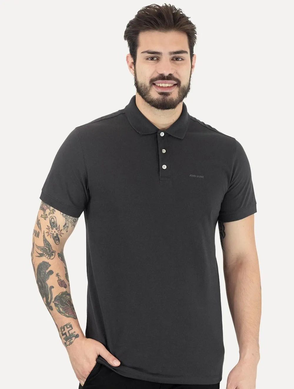 Polo John John Masculina New Simple Light Button Chumbo