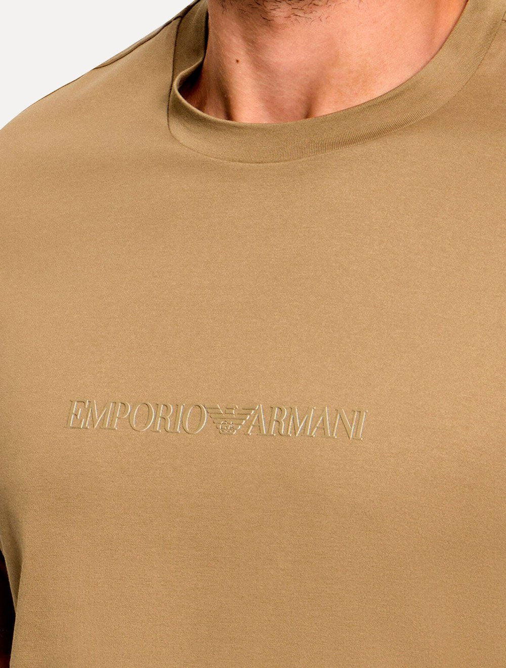 Camiseta Emporio Armani Masculina Slim Fit Pima Rubber Logo Cáqui