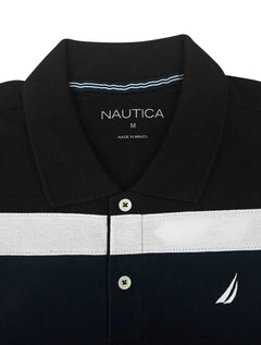 Polo Nautica Masculina Piquet Chest Sash Logo Sail Marinho/Preta