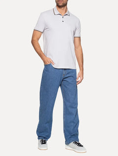 Polo Ellus Masculina Piquet Classic Easa Friso Cinza Claro