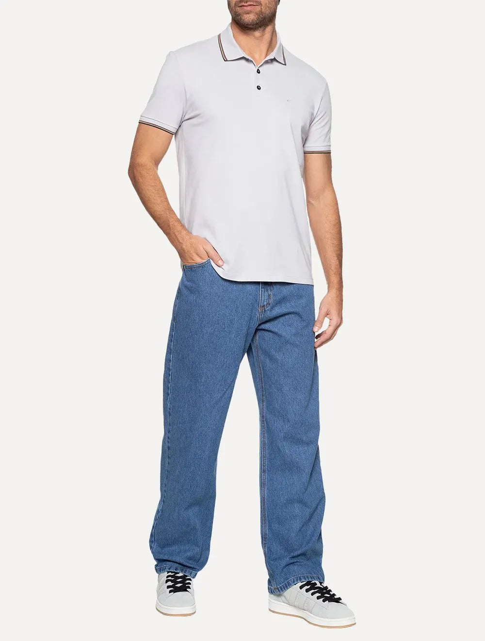 Polo Ellus Masculina Piquet Classic Easa Friso Cinza Claro
