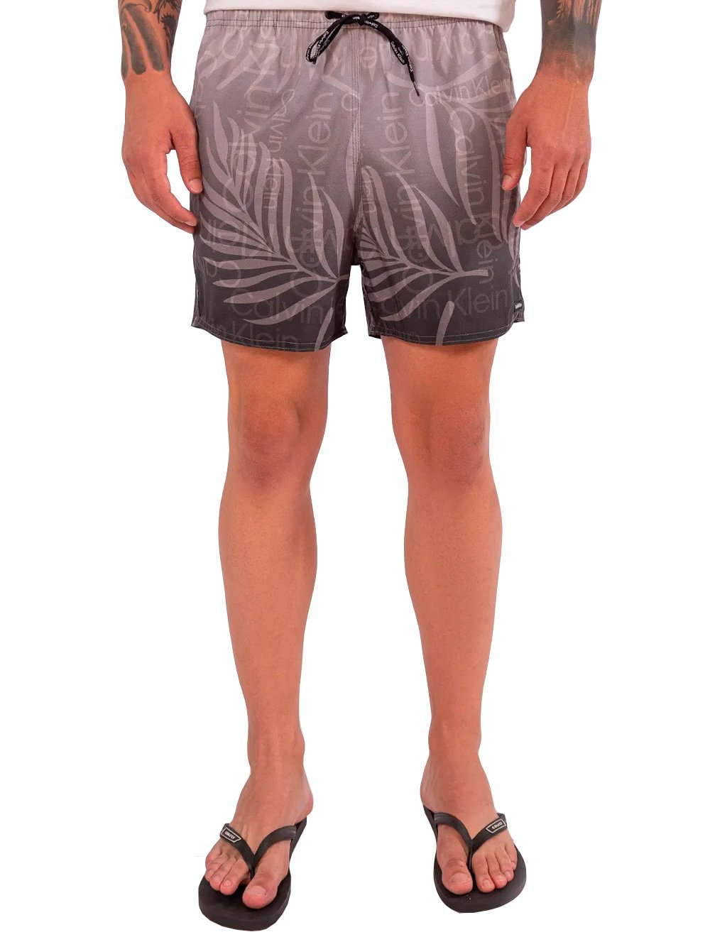 Short Calvin Klein Swimwear Masculino D'Água Logo Degradê Cáqui
