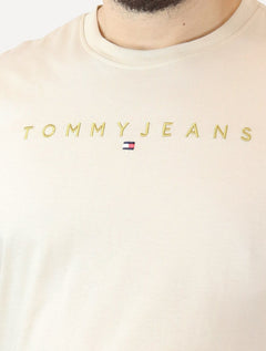 Camiseta Tommy Jeans Masculina Core Linear Gold Logo Areia
