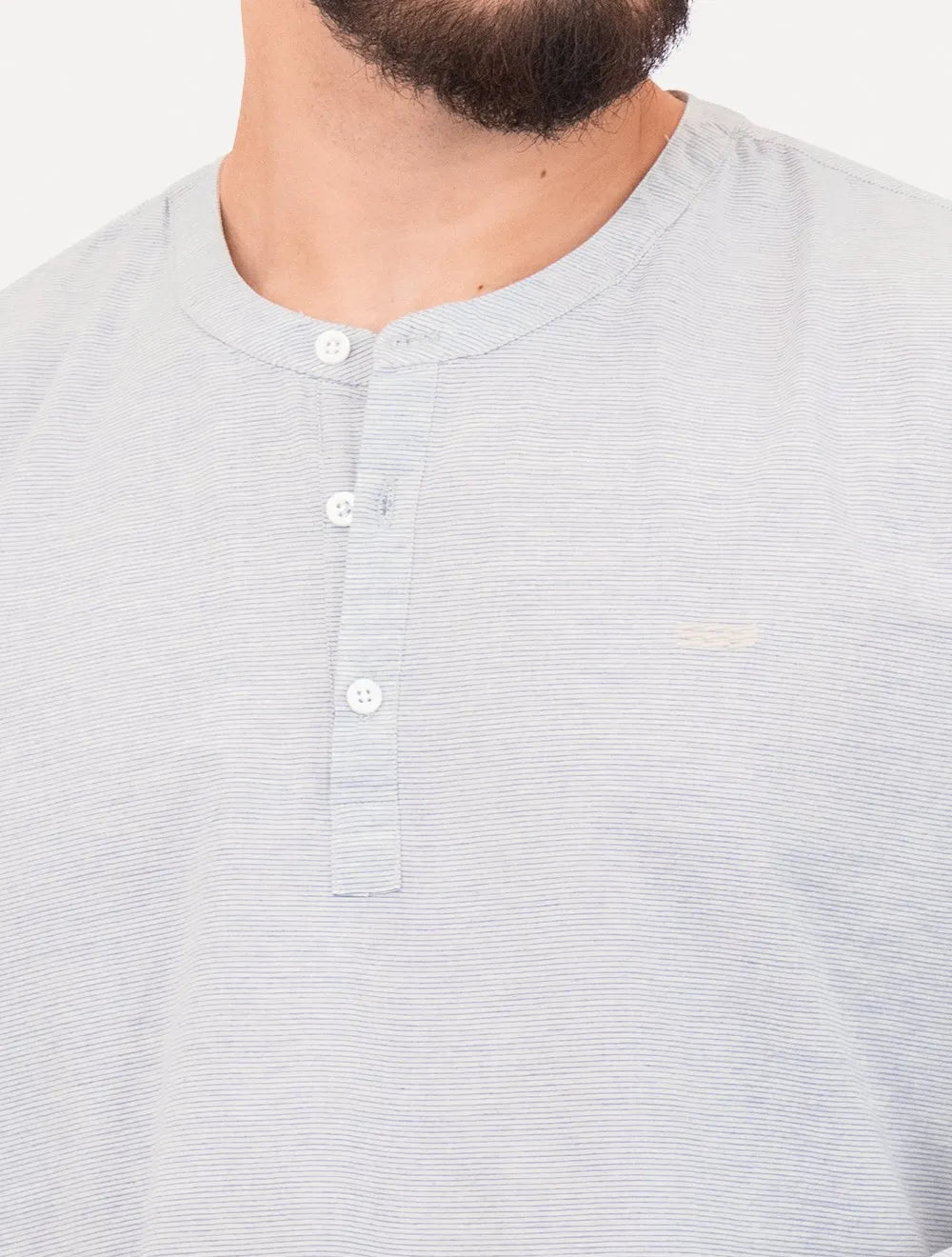 Camisa King & Joe Bata Masculina Manga Longa Henley Mini Listrada Azul